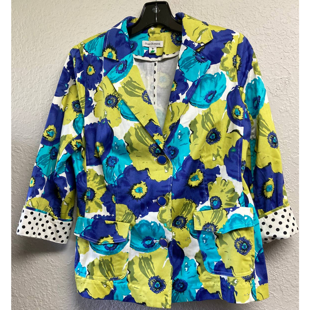 Vtg Joan Rivers Floral and Polka Dots Cotton Blend Jacket Size 8